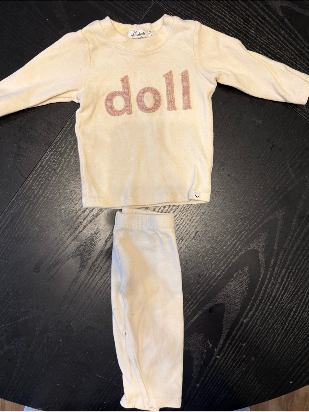 Cream 'Doll' Kids Pajama Set with Pink Lettering